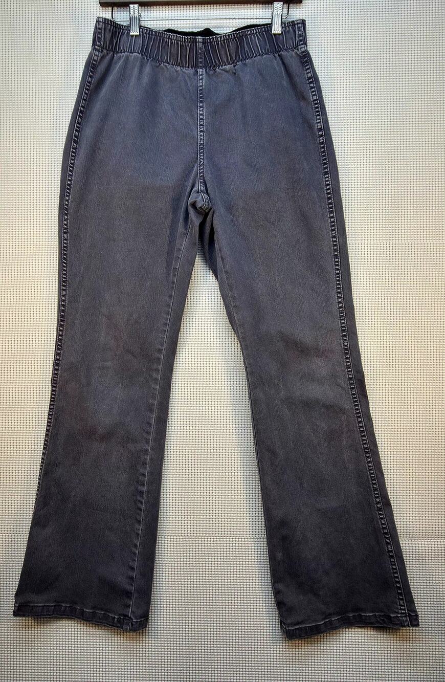 Soft Surroundings Ultimate Denim Pull On Flare Jeans Grey Wash Elastic Waist M
